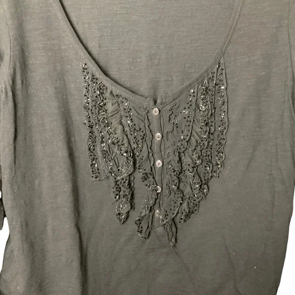 Denim & Supply Ralph Lauren Black Scoop Neck 3/4 Sleeve Embellished Blouse - Picture 2 of 7
